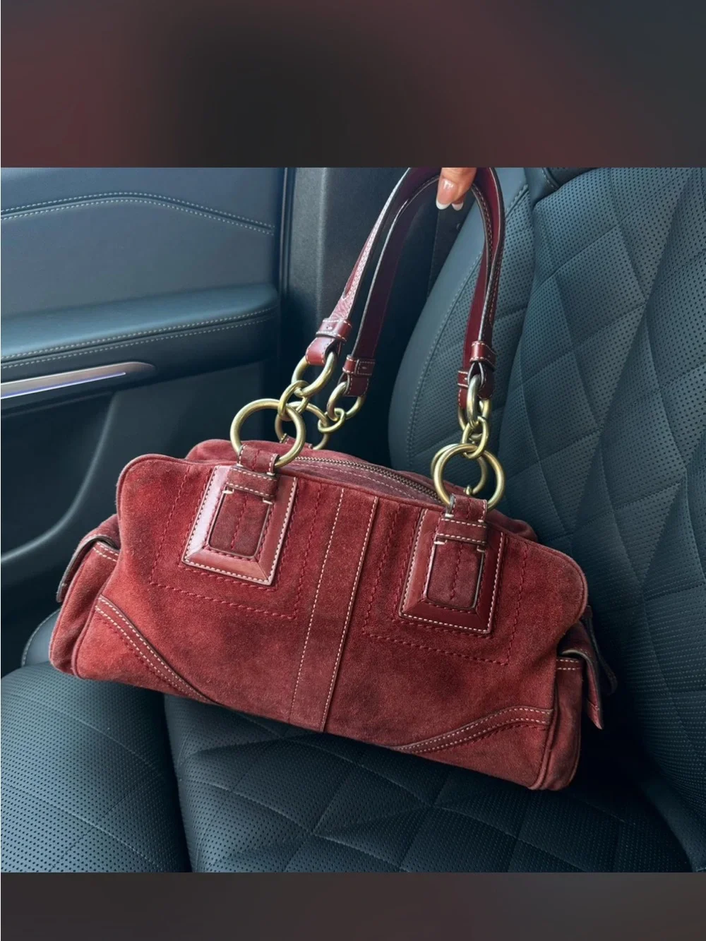 Vintage Coach Burgundy Suede Shoulder Bag with Brass Rings - Picture 6 of 6